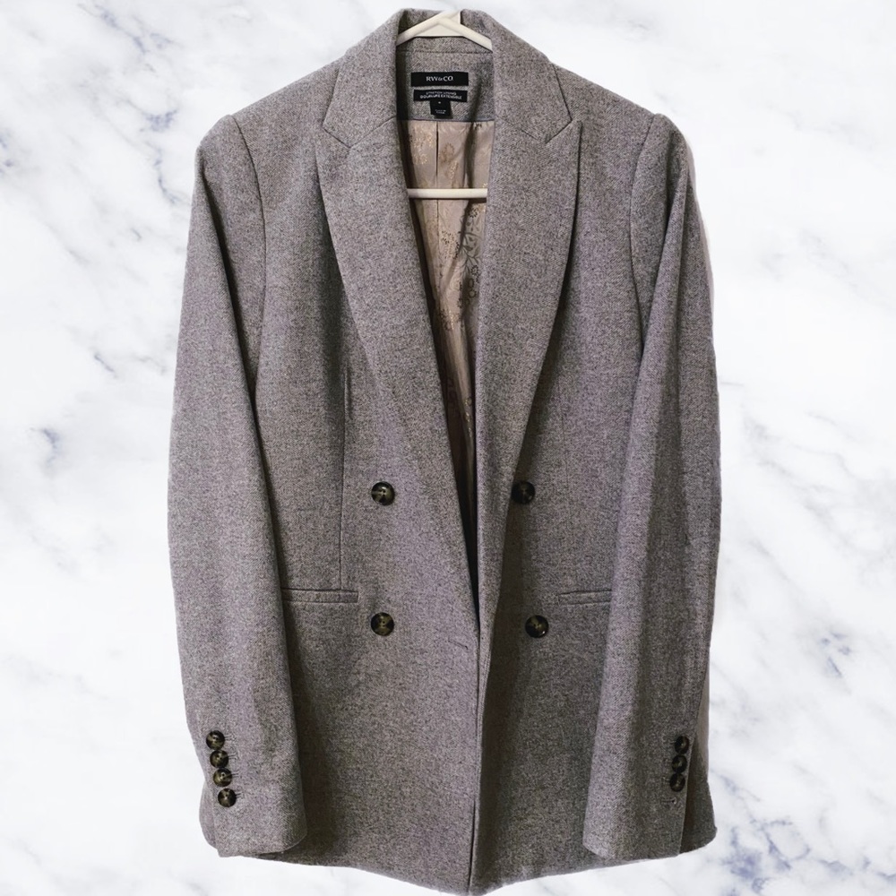 RW&CO. Long Double-Breasted Wool-Blend Blazer